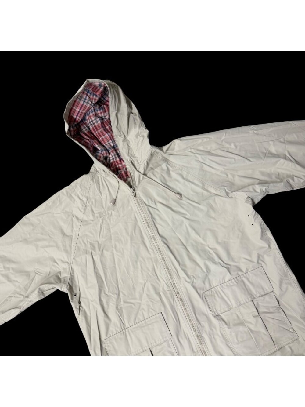 Raincoat Misty Harbor Womens Medium Hooded Rain Jacket Plaid Lining Cream Beige